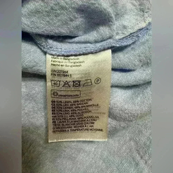 H&M Men’s Linen Blend Blue Button up Long sleeve Size Large - Picture 2 of 11